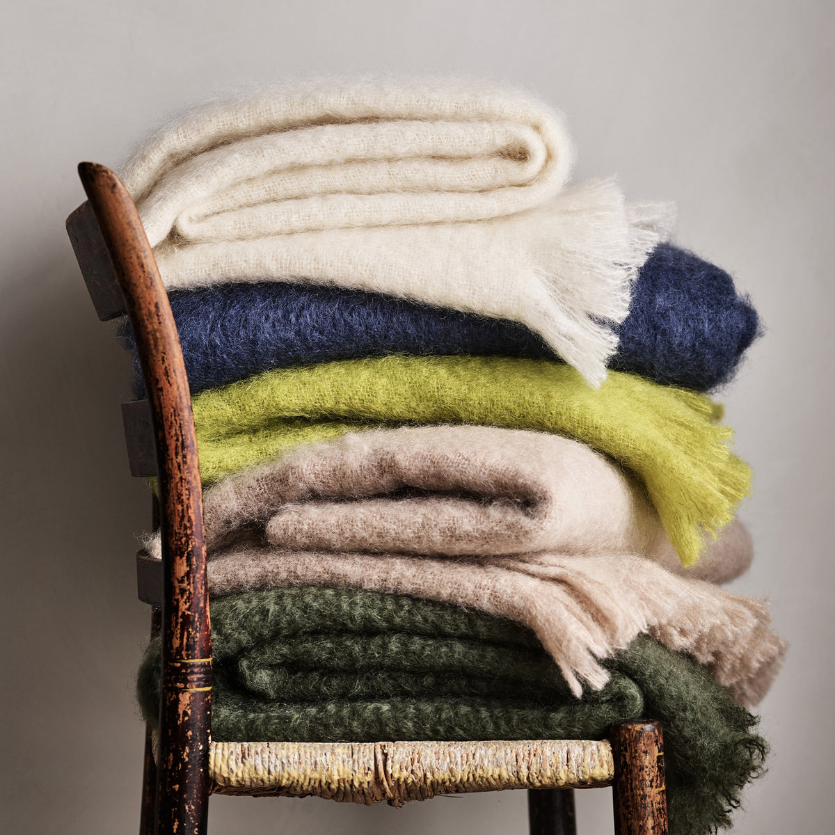 Pesto Green Solid Mohair Throw Blanket