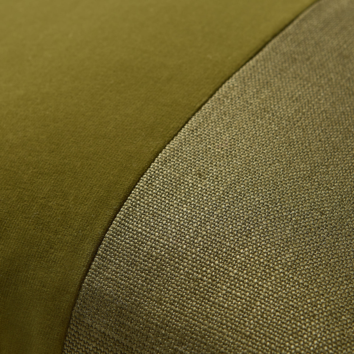 Pesto Green Tonal Wide Velvet Stripe and Linen Square Throw Pillow