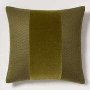Pesto Green Tonal Wide Velvet Stripe and Linen Square Throw Pillow