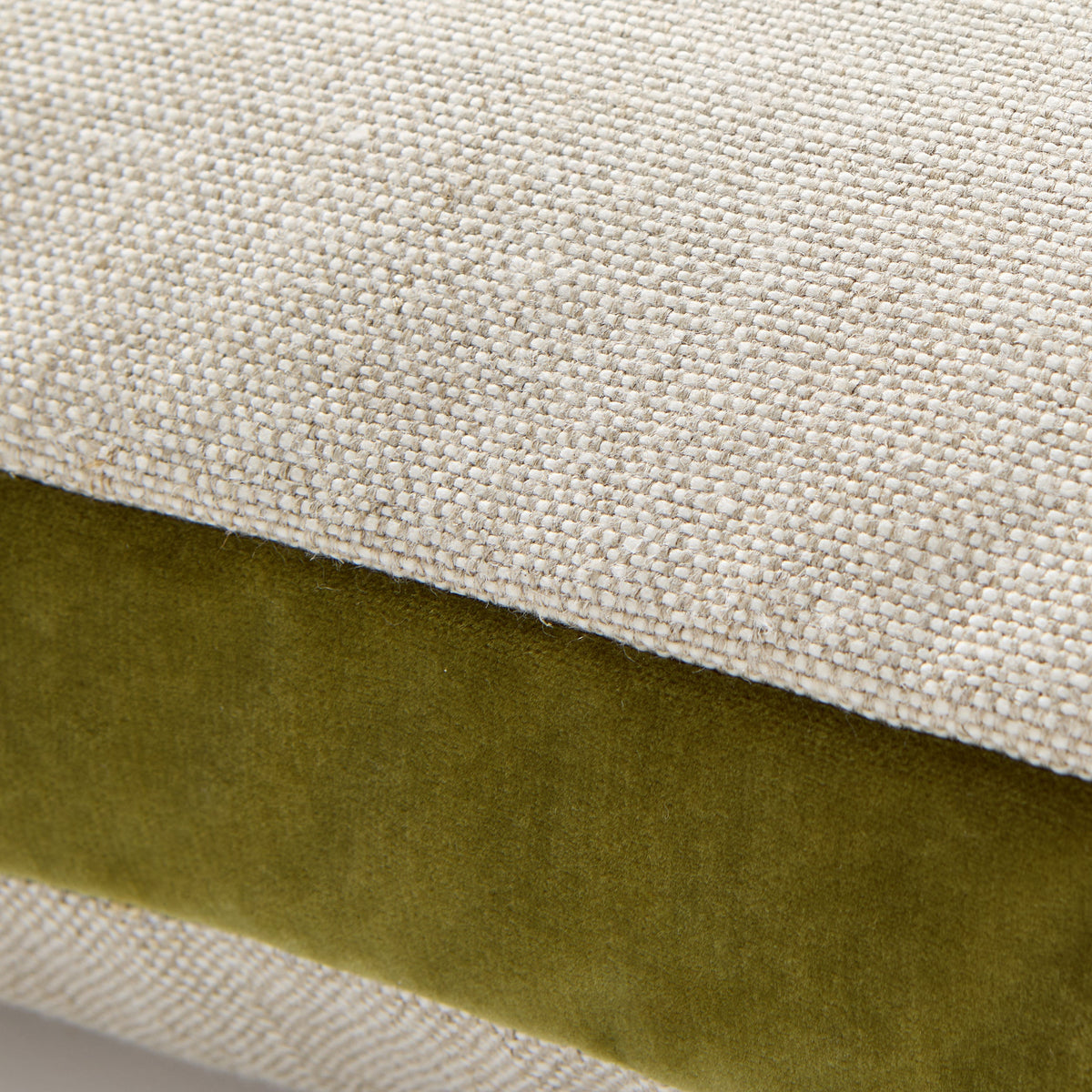 Pesto Green Velvet Gusseted and Linen Square Throw Pillow