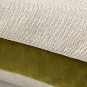 Pesto Green Velvet Gusseted and Linen Square Throw Pillow