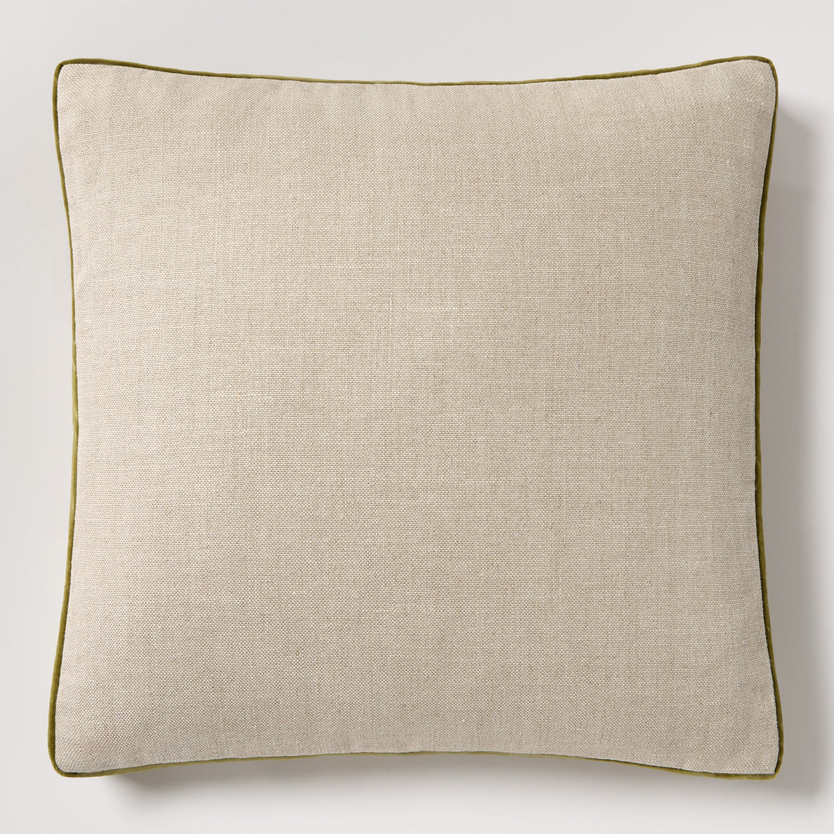 Pesto Green Velvet Gusseted and Linen Square Throw Pillow