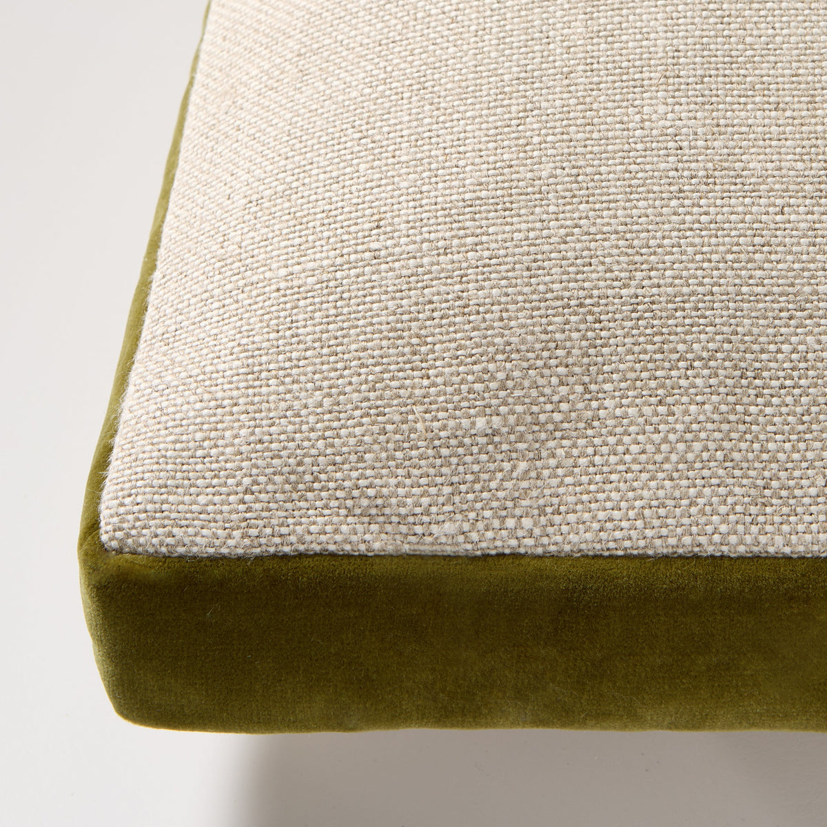 Pesto Green Velvet Gussetted and Linen Lumbar Throw Pillow