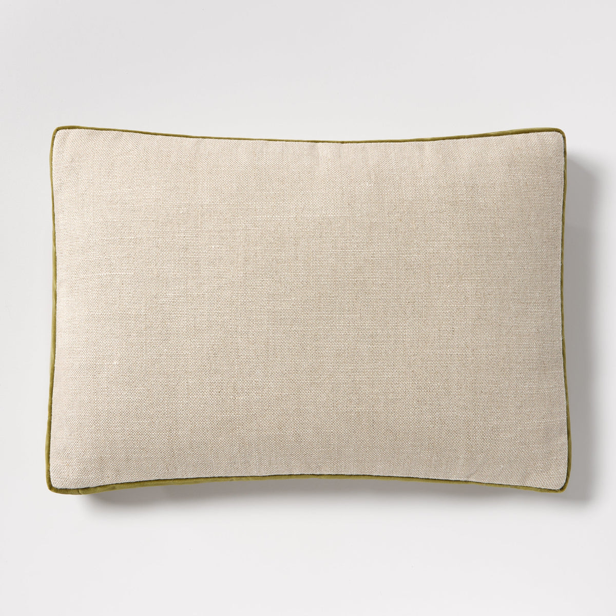 Pesto Green Velvet Gussetted and Linen Lumbar Throw Pillow