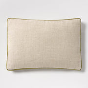 Pesto Green Velvet Gussetted and Linen Lumbar Throw Pillow