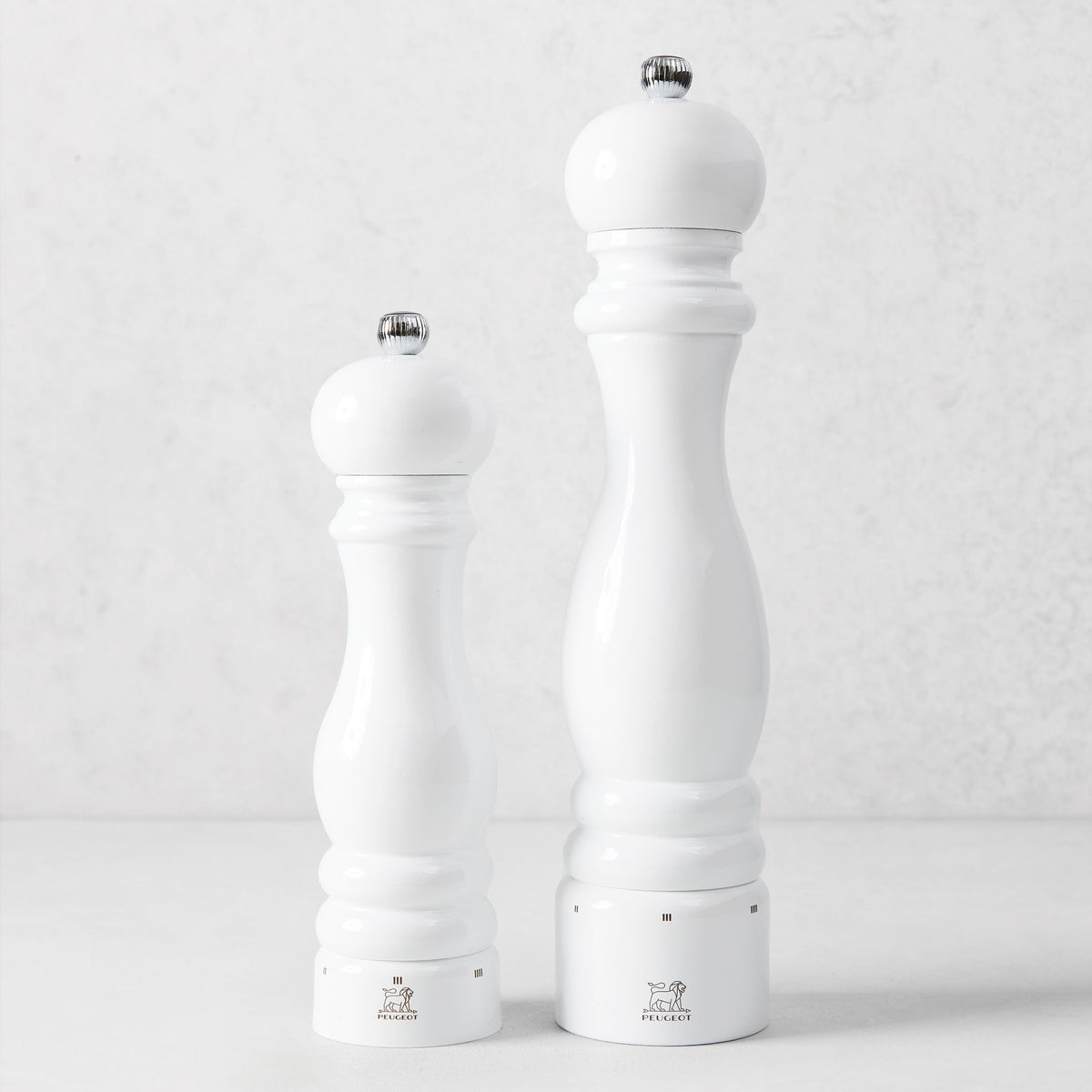 Peugeot Paris White Lacquer 9" Salt & 12" Pepper Mills Set