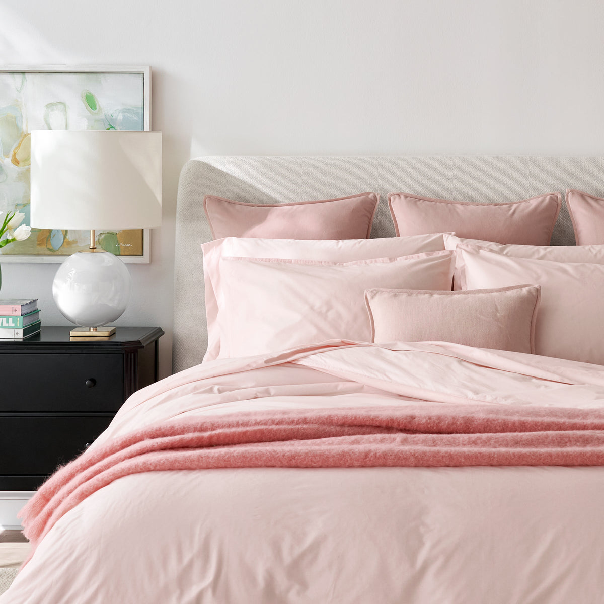 Pink Linen and Velvet Reversible Lumbar Throw Pillow