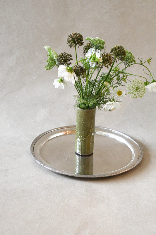 Large Vintage Round Silverplate Tray with Rope Edge