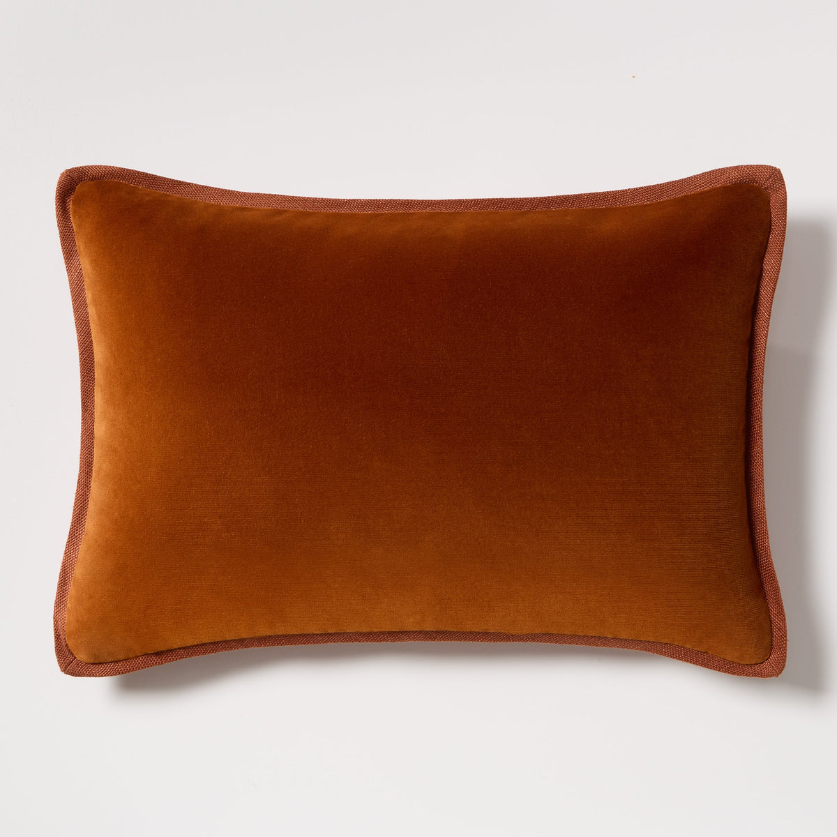 Rust Orange Tonal Reversible Velvet and Linen Lumbar Throw Pillow
