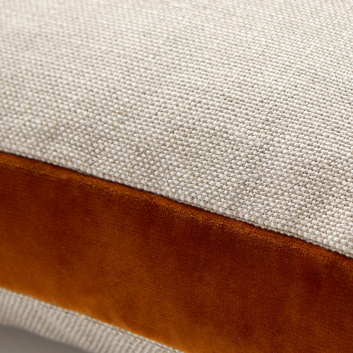 Rust Orange Velvet Gusseted and Linen Square Throw Pillow
