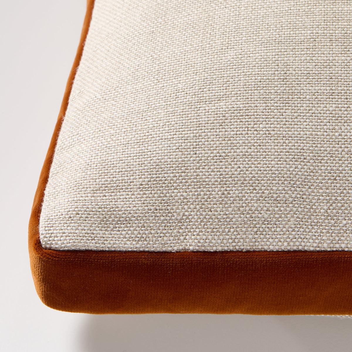 Rust Orange Velvet Gussetted and Linen Lumbar Throw Pillow
