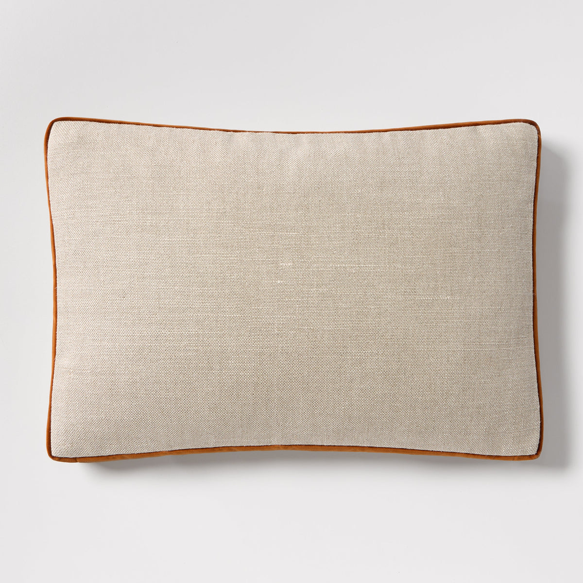 Rust Orange Velvet Gussetted and Linen Lumbar Throw Pillow