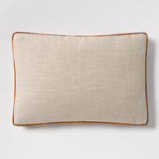 Rust Orange Velvet Gussetted and Linen Lumbar Throw Pillow