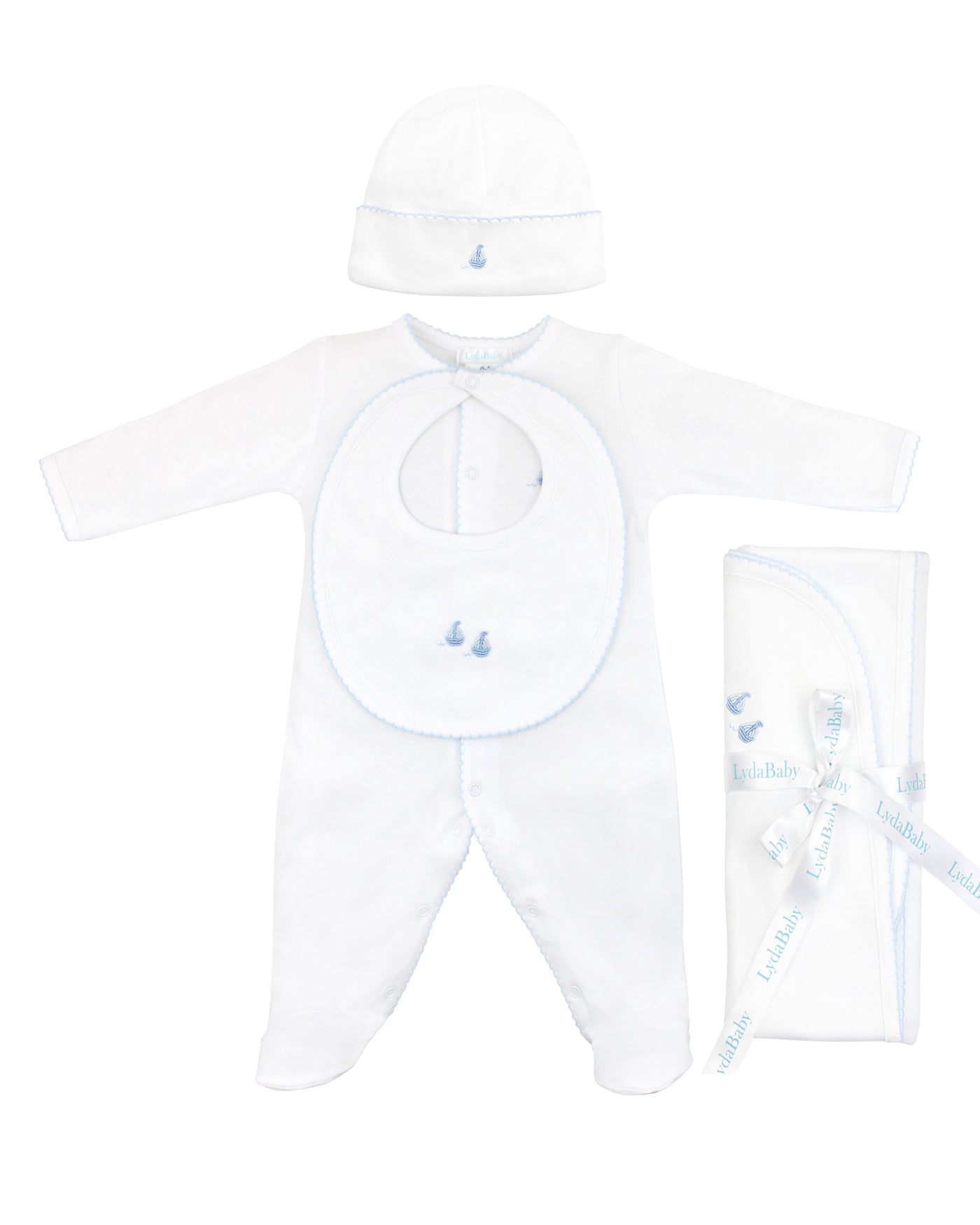 Graceful Sailboats Embroidery Set 4 Pieces | Baby Boy