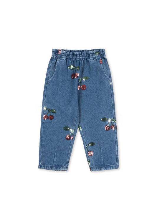 Magot Sequin Frill Jeans in Cherry Sequin