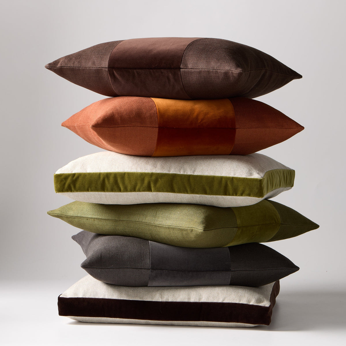 Slate Grey Tonal Wide Velvet Stripe and Linen Throw Pillow