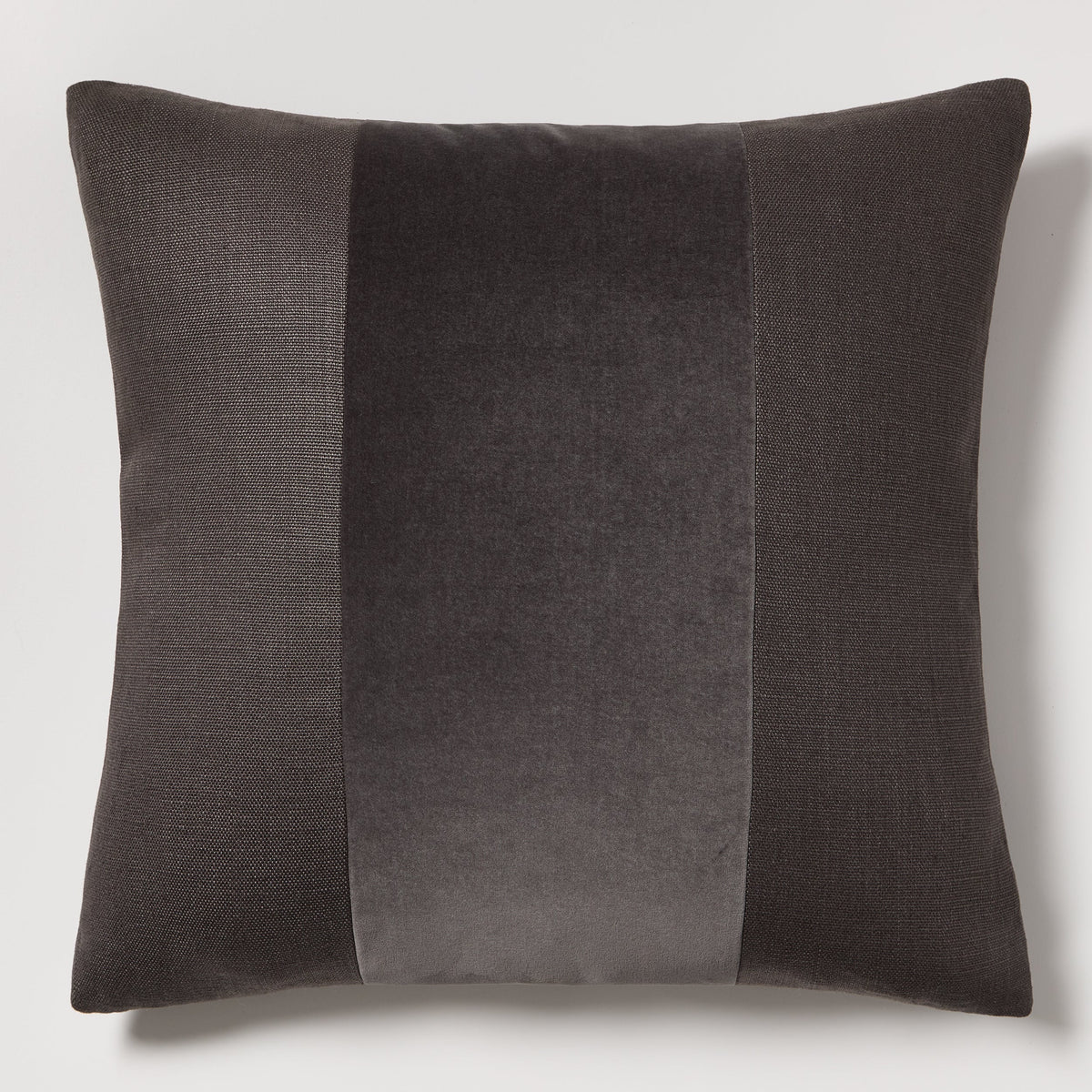 Slate Grey Tonal Wide Velvet Stripe and Linen Throw Pillow