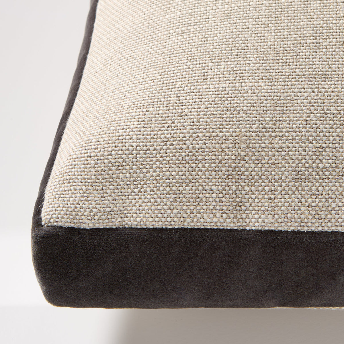 Slate Grey Velvet Gussetted and Linen Lumbar Throw Pillow