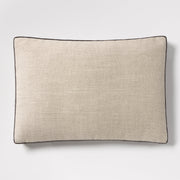 Slate Grey Velvet Gussetted and Linen Lumbar Throw Pillow