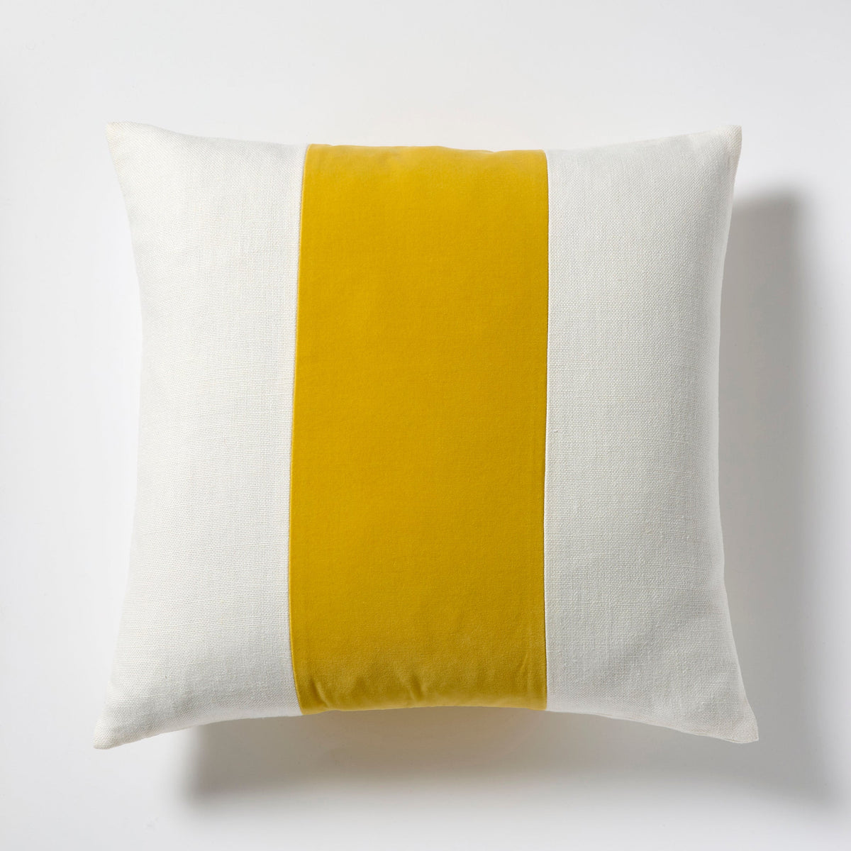 Sun Yellow Wide Velvet and Linen Stripe Throw Pillow