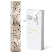 Terrazzo Mezuzah with Gold Engraving in Earthy Natural Tones – Wave Series