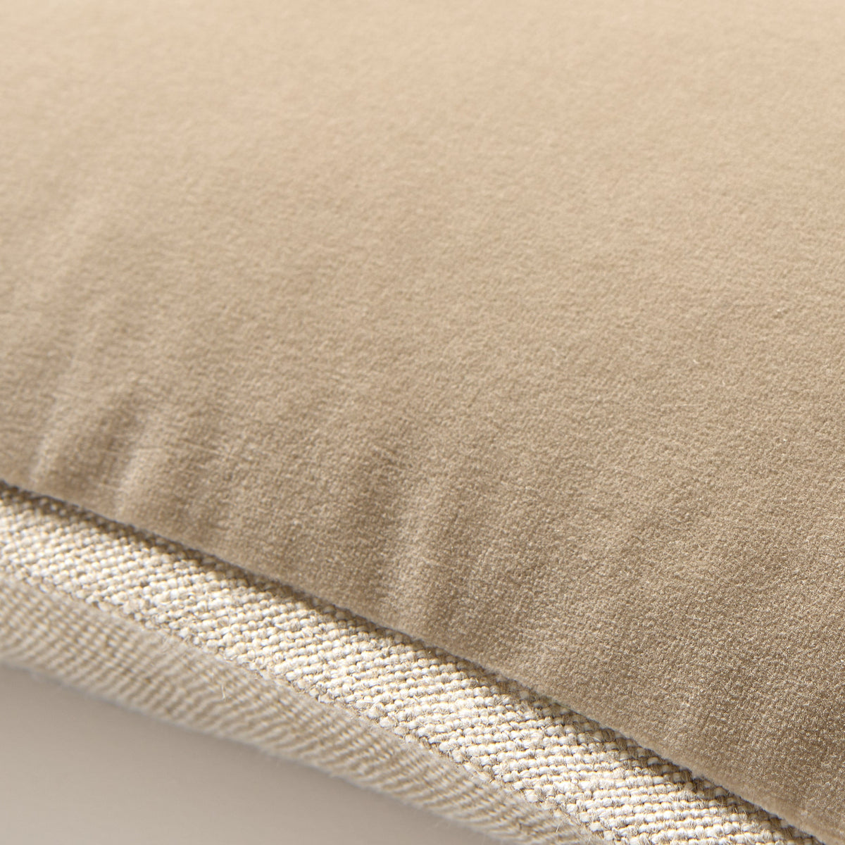 Tan Reversible Velvet and Linen Lumbar Throw Pillow