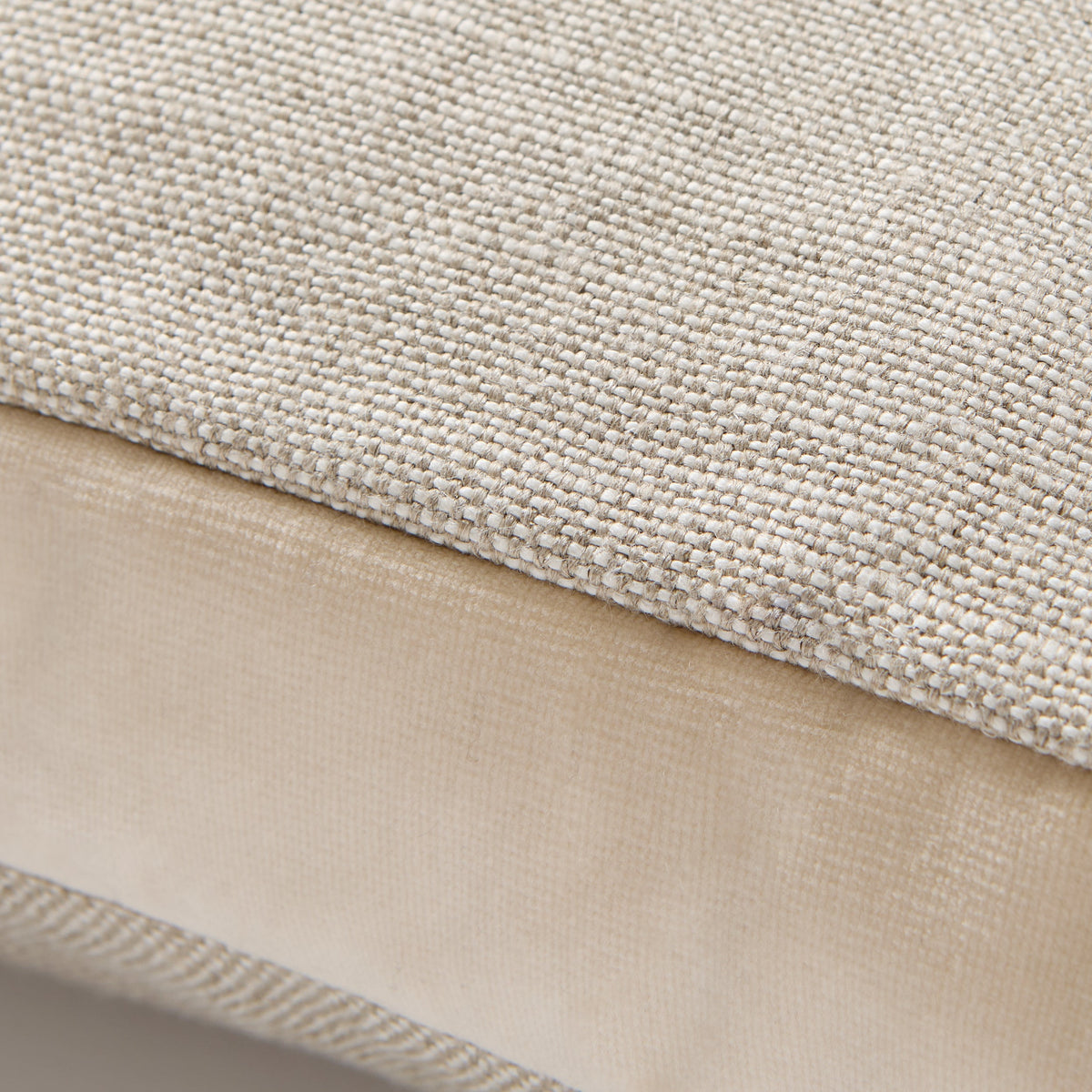 Tan Velvet Gusseted and Linen Square Throw Pillow