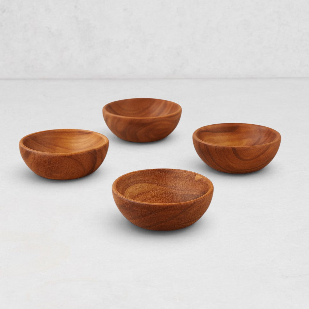 Teak Wood Pinch Bowls, Set of 4