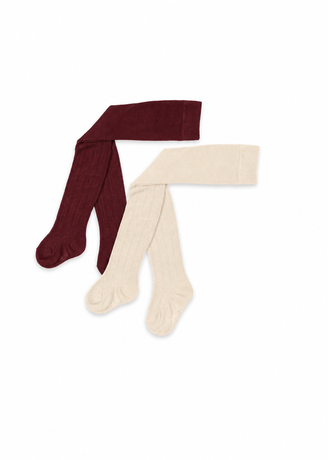 Pointelle Tights in Bordeaux & Off-White, 2-Pack