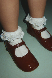 2 Pack Pointelle Frill Socks in Red/Off White