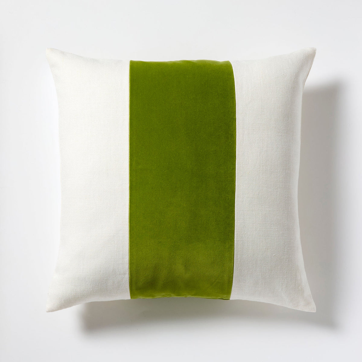 Wasabi Green Wide Velvet and Linen Stripe Throw Pillow