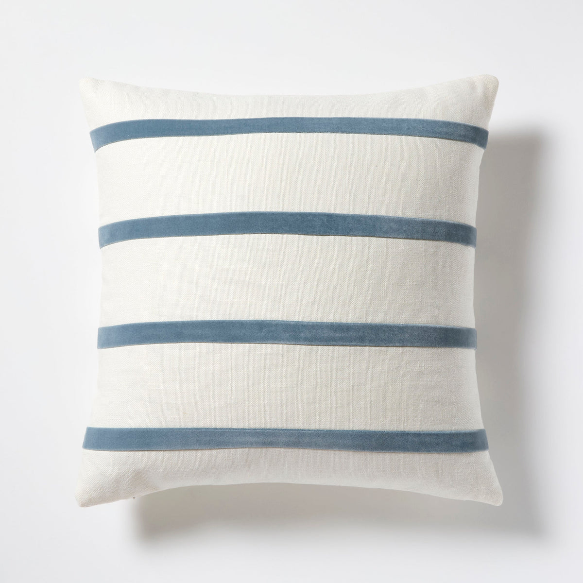 Wedgewood Blue and Ivory Thin Velvet Stripe Throw Pillow