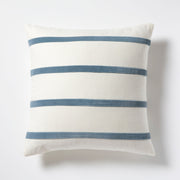 Wedgewood Blue and Ivory Thin Velvet Stripe Throw Pillow