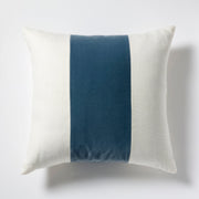Wedgewood Blue Wide Velvet and Linen Stripe Throw Pillow