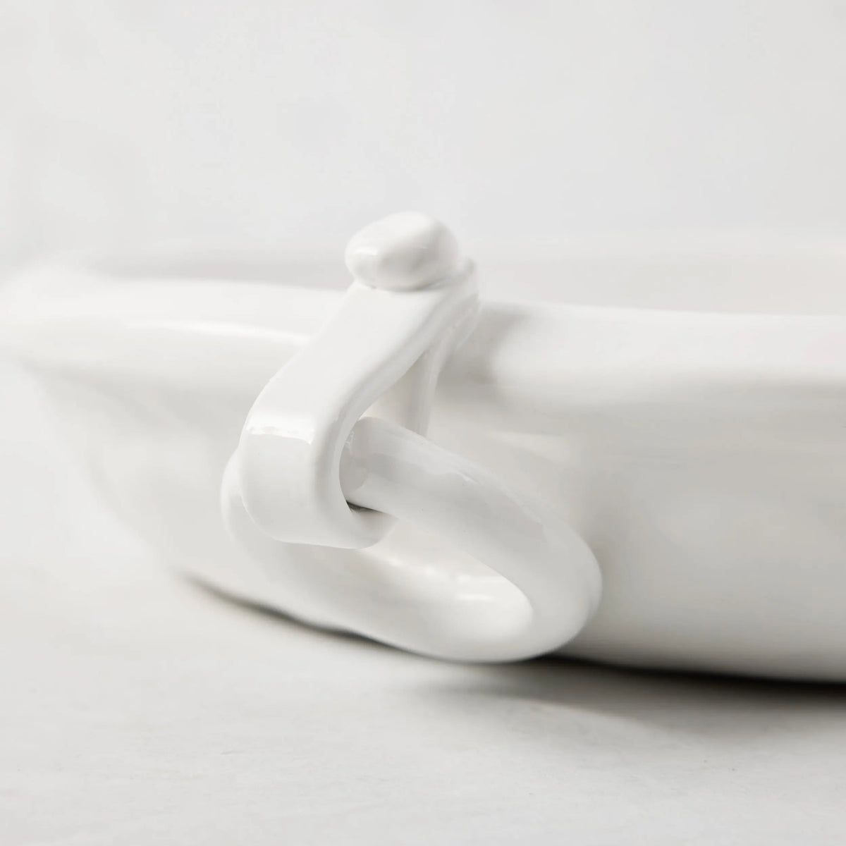 White Ceramic Oval Platter With Ring Handle