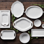 White Ceramic Oval Platter With Ring Handle