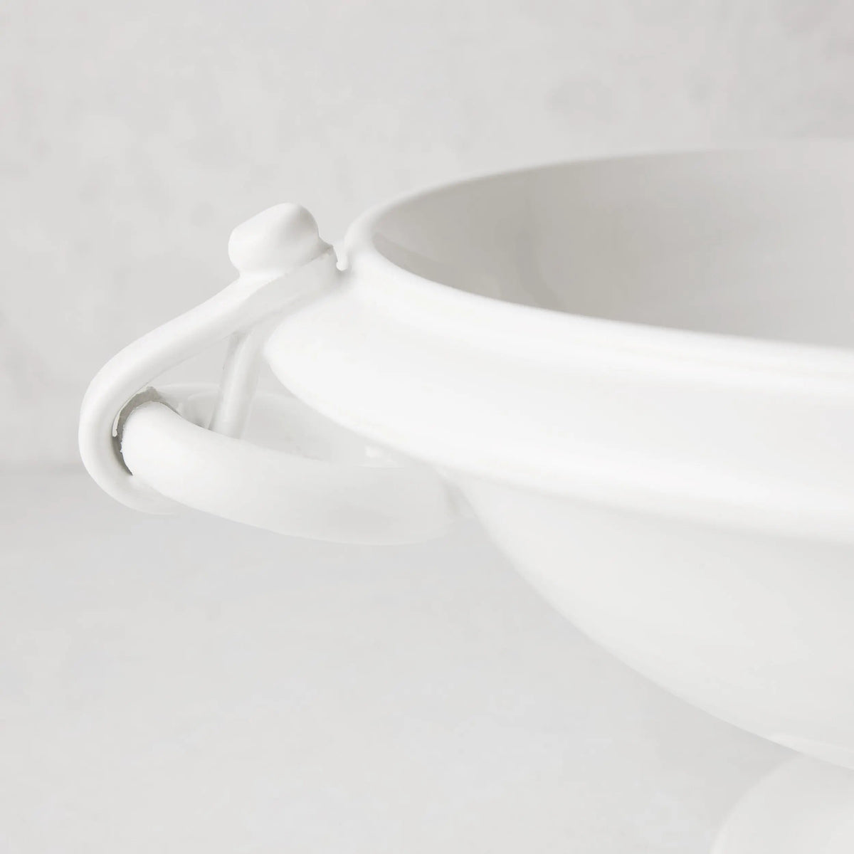 White Ceramic Pedestal Fruit Bowl with Ring Handle