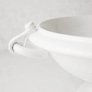 White Ceramic Pedestal Fruit Bowl with Ring Handle