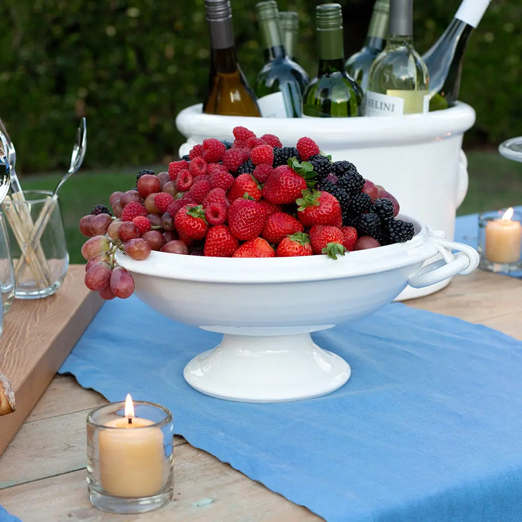 White Ceramic Pedestal Fruit Bowl with Ring Handle