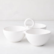 White Ceramic Triple Serving Bowl